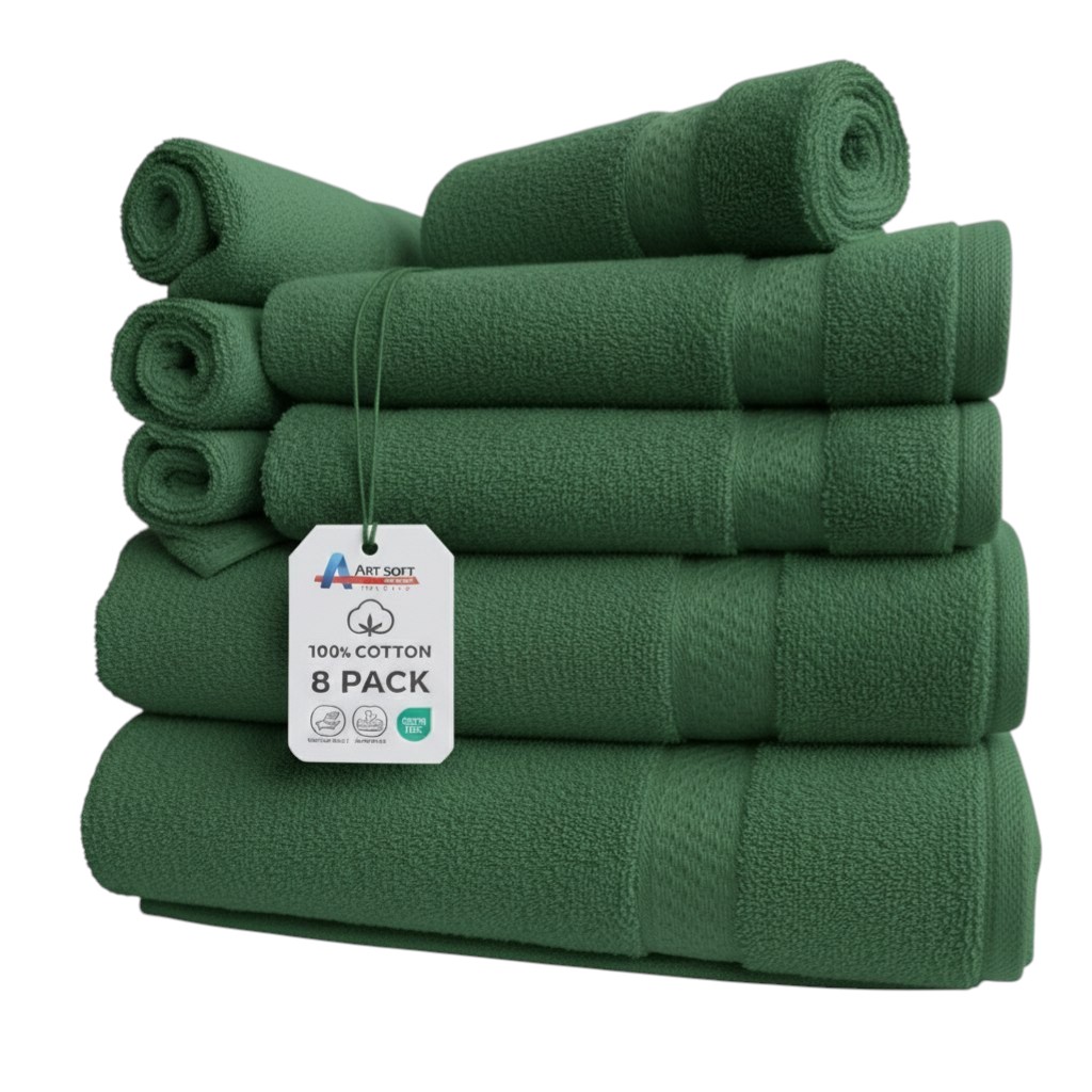 Sada 8 ručníků 100% bavlna – 2 osušky, 2 ručníky na ruce, 4 utěrky
