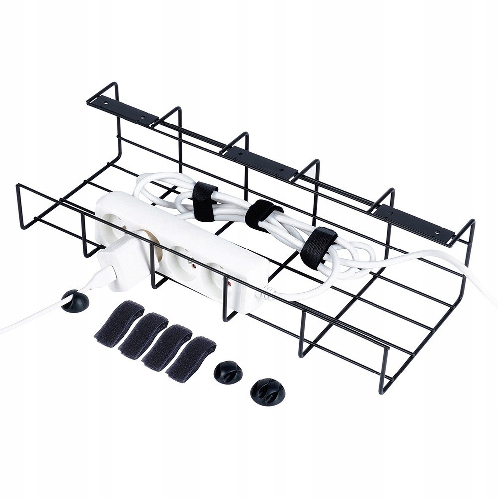 Organizer na kable pod blat biurka metalowy czarny, Vilde, 568037.590431647