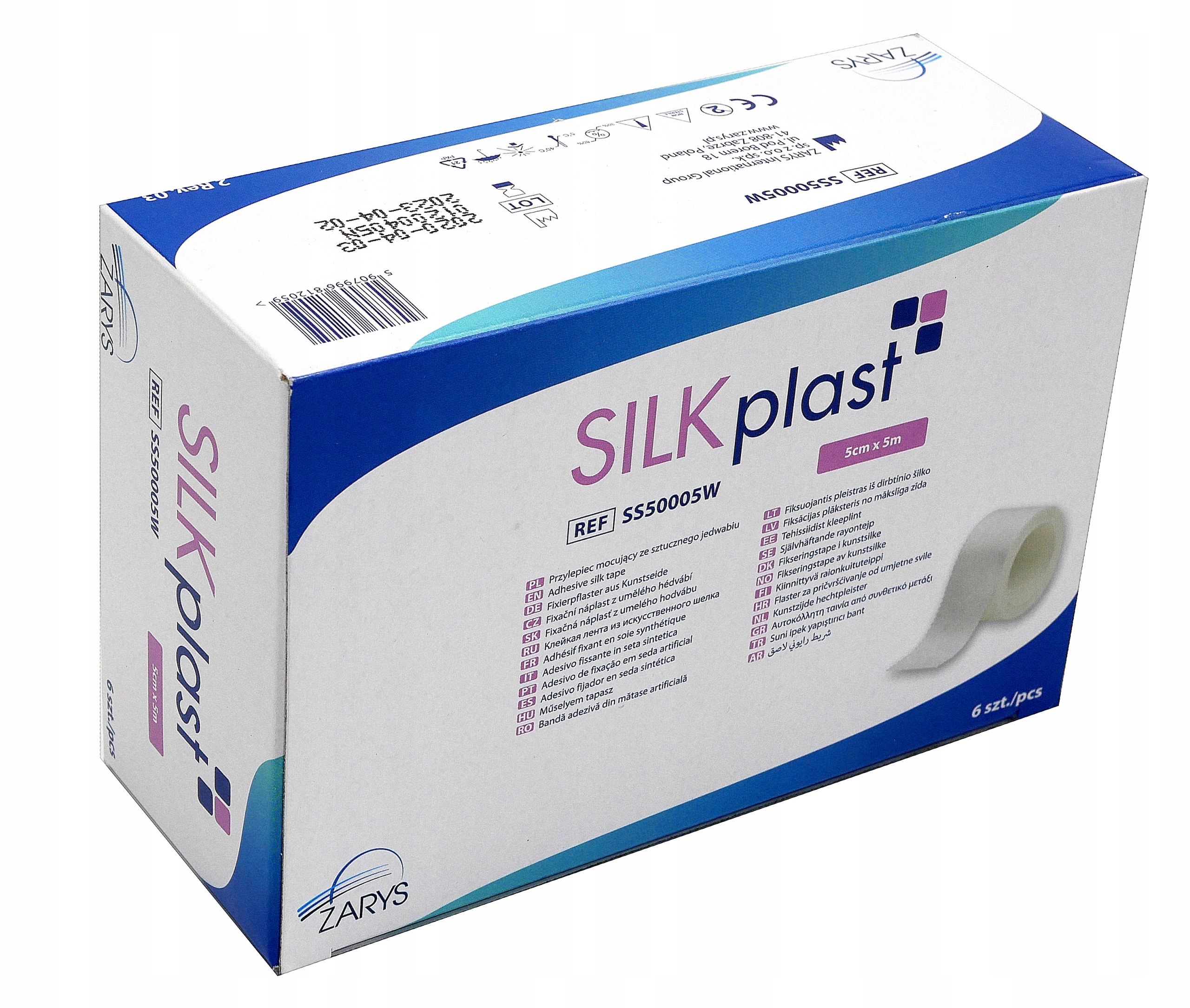 

Plaster Jedwabny przylepiec 5m x 5cm 6 sztuk