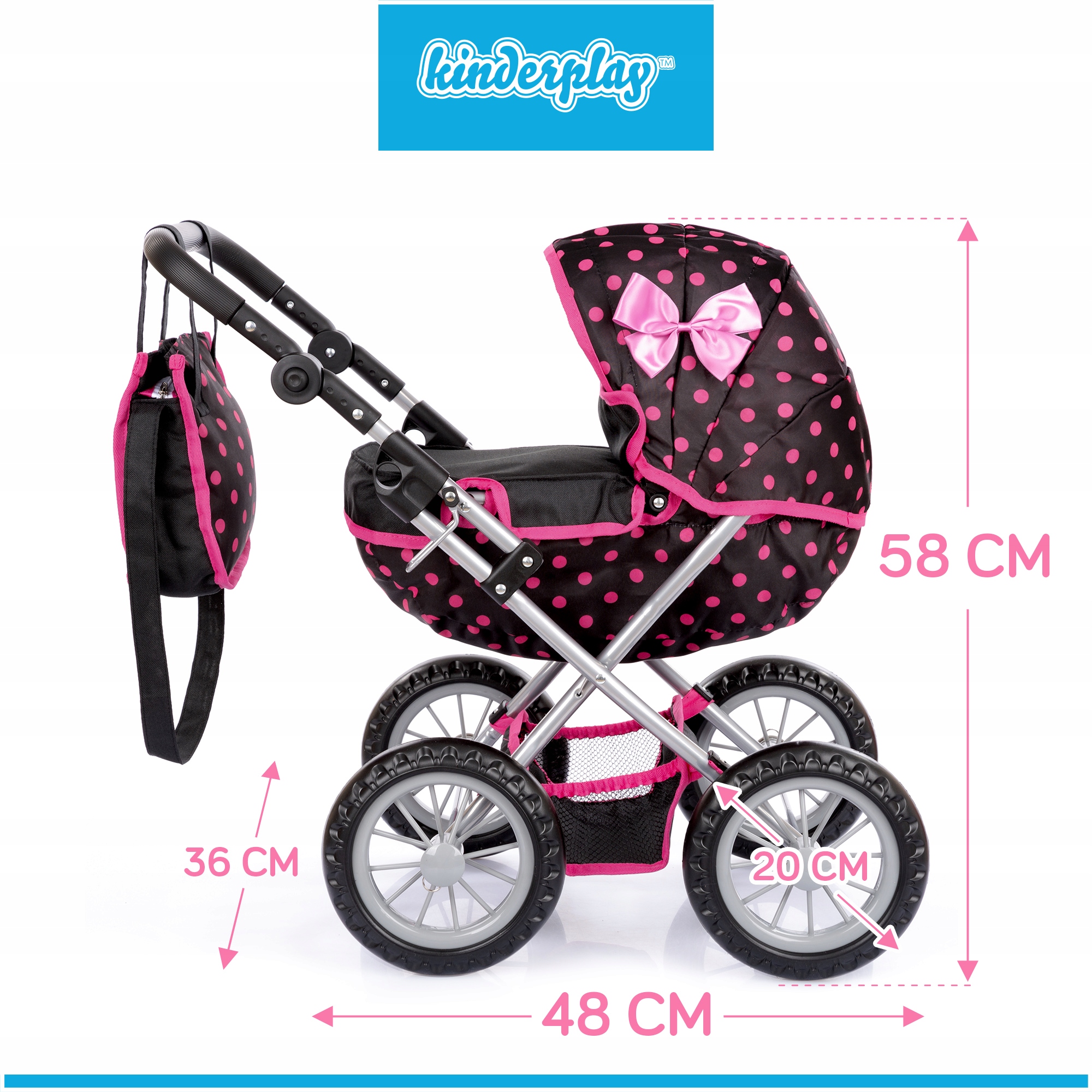 KINDERPLAY WÓZEK DLA LALEK GŁĘBOKI GONDOLA SKŁADANY TORBA REGULOWANA RĄCZKA Waga produktu z opakowaniem jednostkowym 2.4 kg