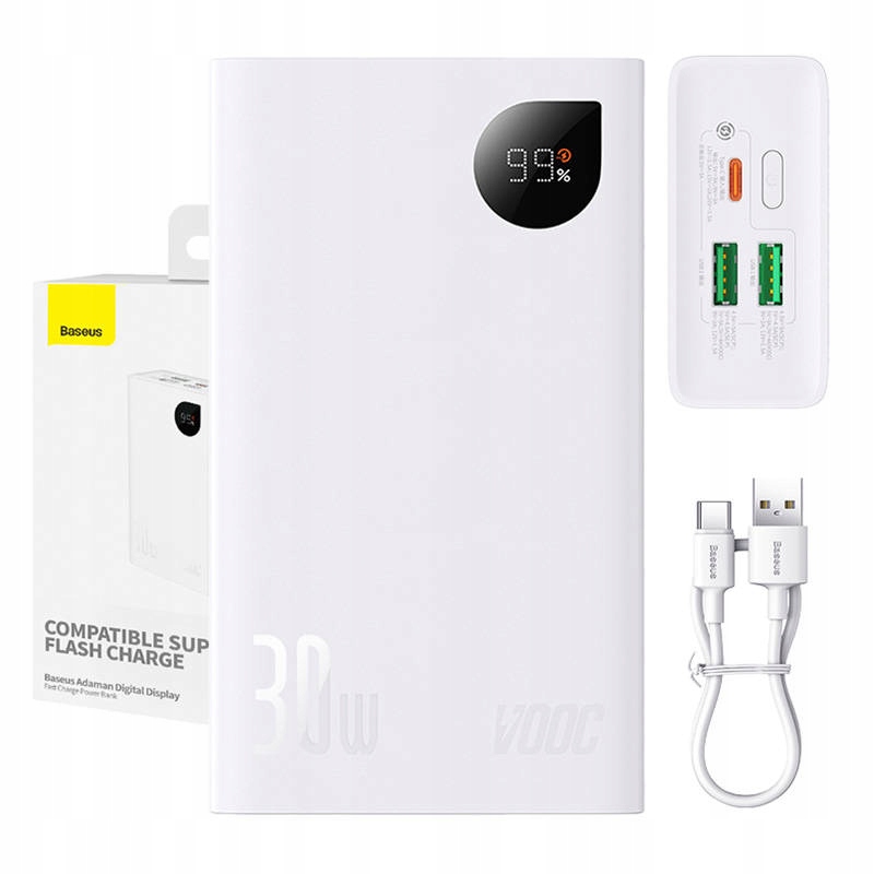 BASEUS POWERBANK 20000MAH 2X USB-A USB-C PD 30W QC Z WYŚWIETLACZEM LED