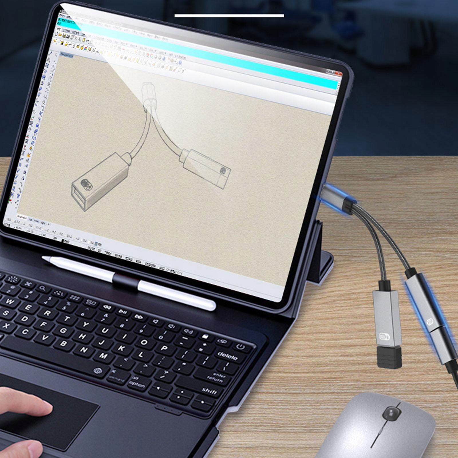 Adapter USB C OTG z plecionym przewodem do szybkiego ładowania