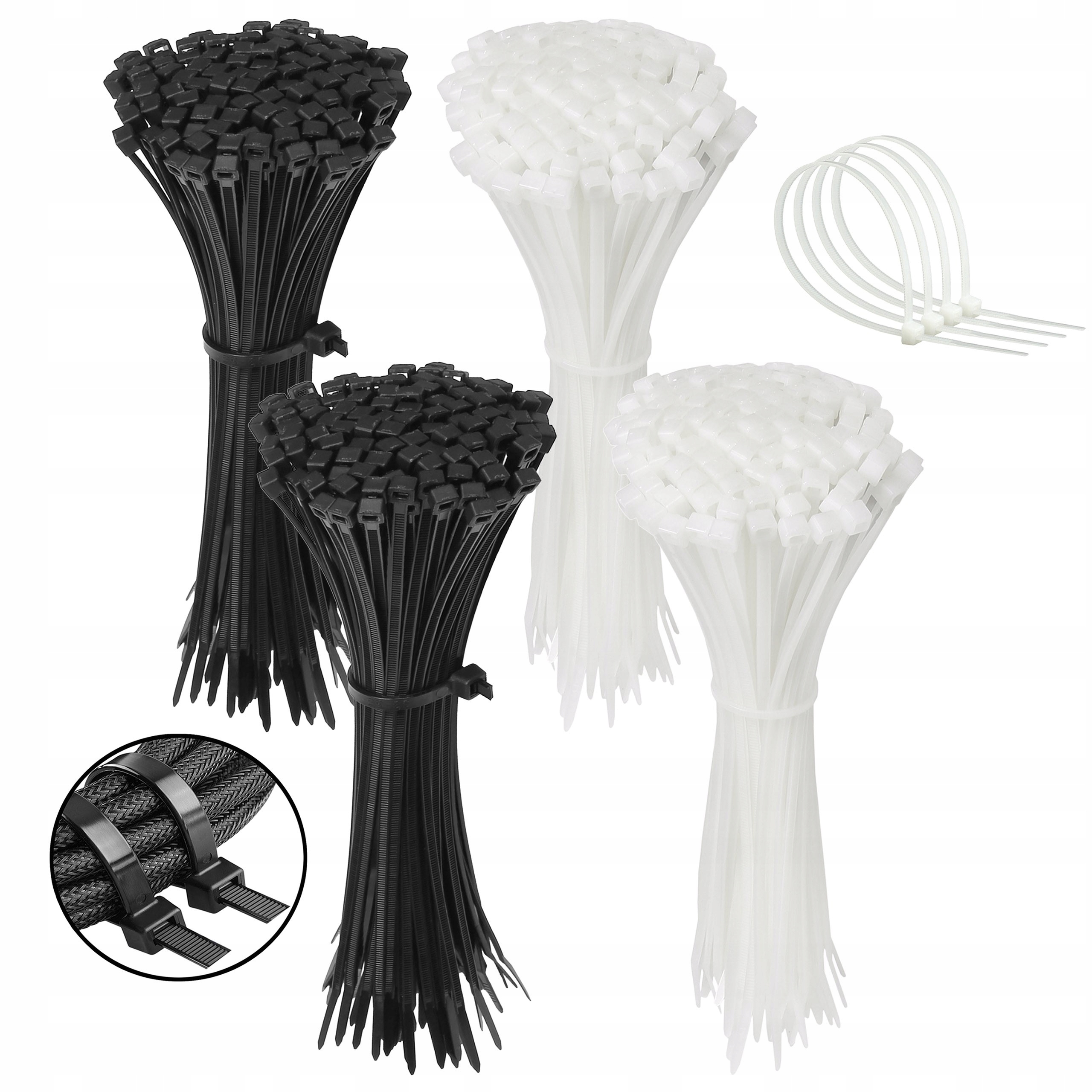 Stahovací pásky, stahovací pásky černé bílé 370 x 4,8 x 400