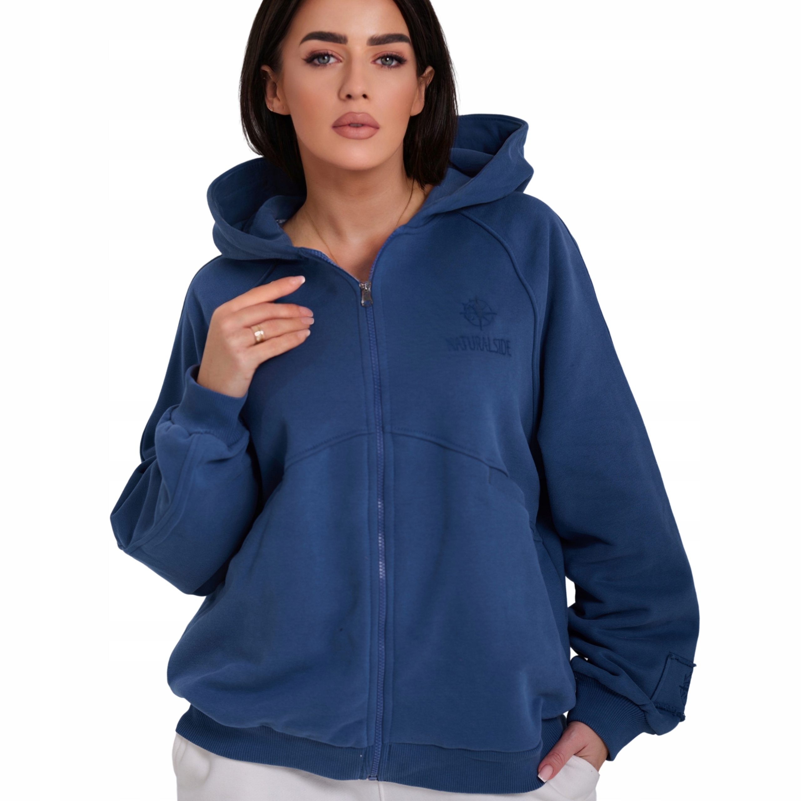 Bluza damska dresowa rozpinana luźna z kapturem Premium indigo XL XXL