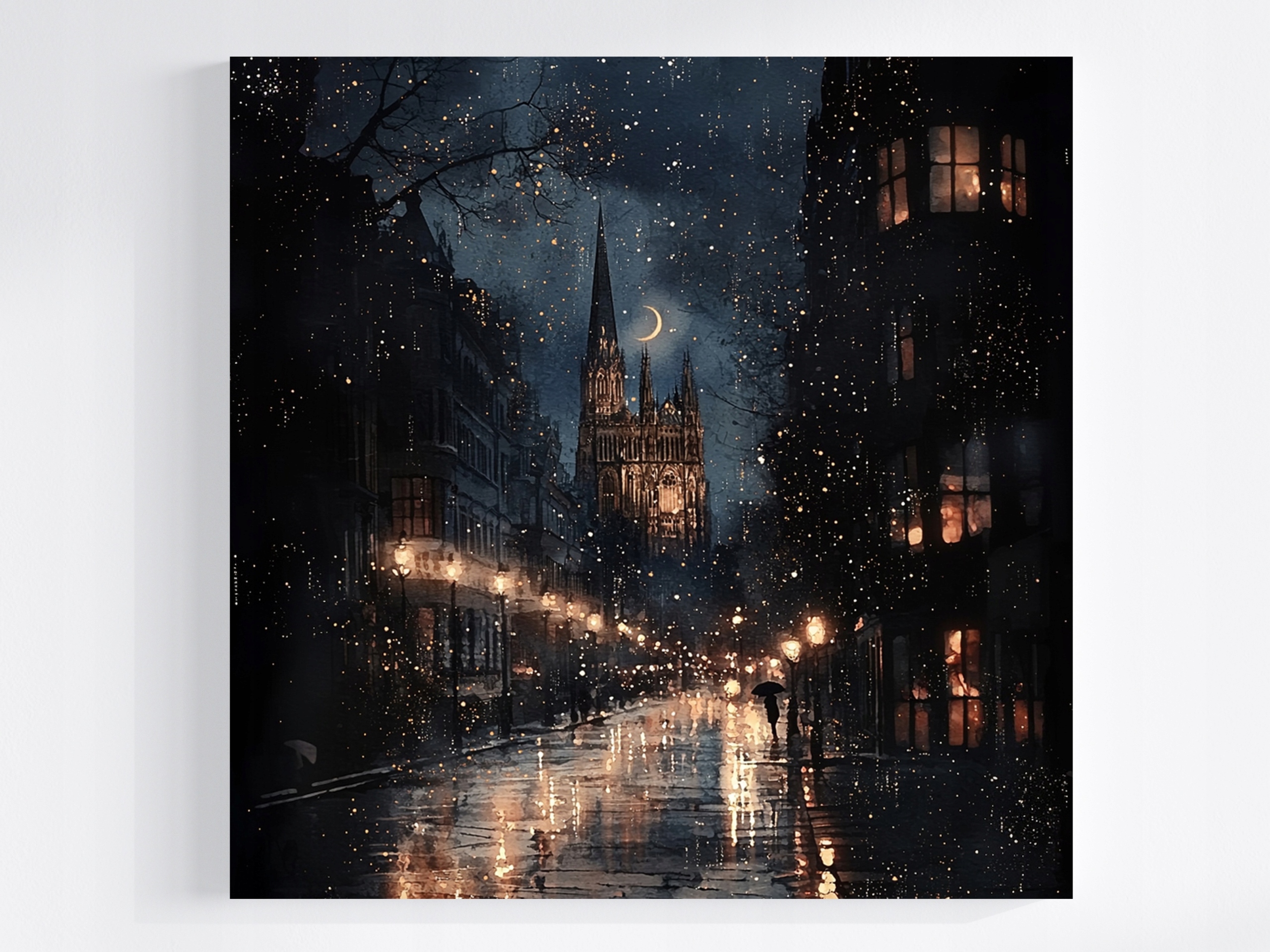 Obraz Na Plátně Plátno Město Ulice Kostel Katedrála Noc Déšť 60x60