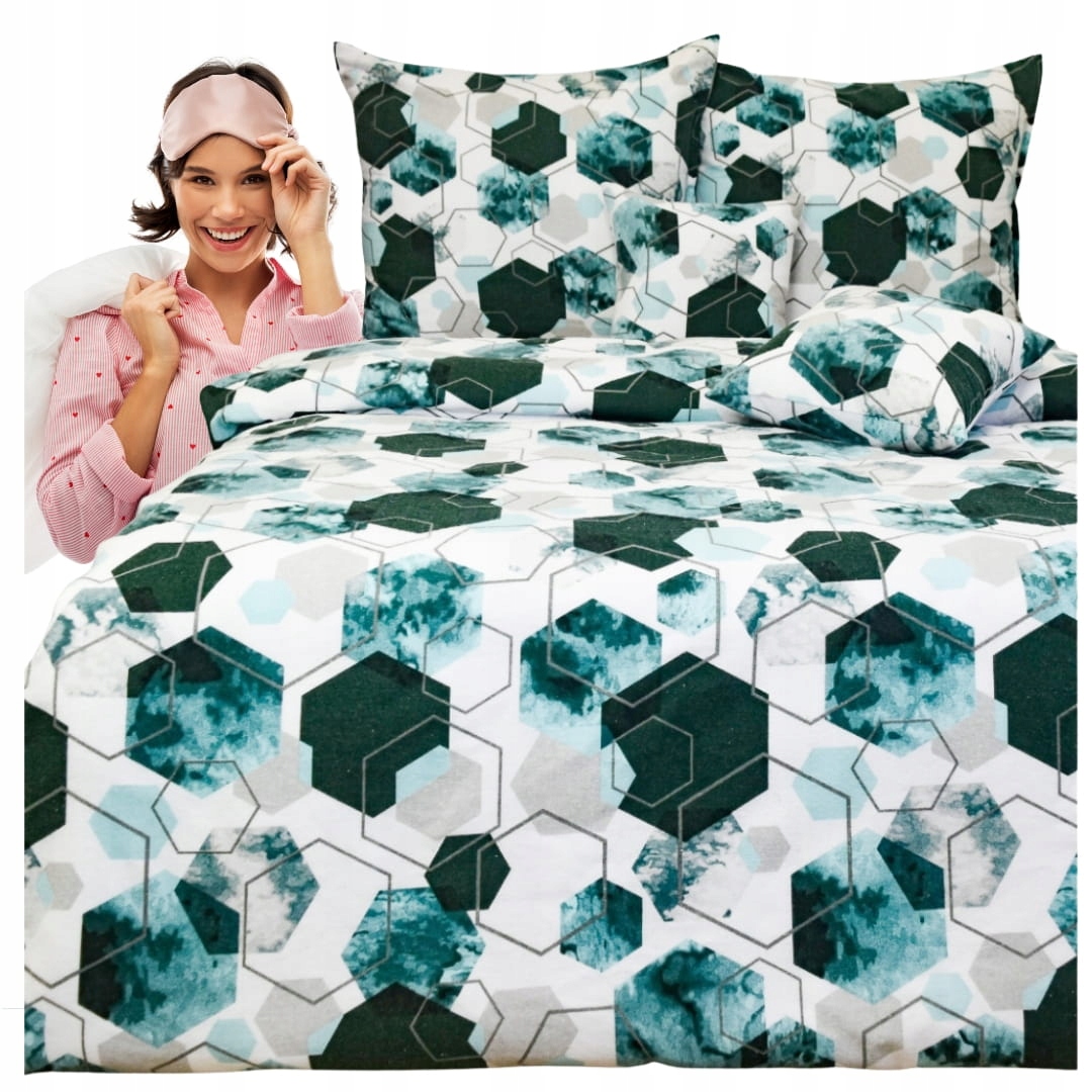Sada Povlečení Flanelová 220x200 2x70x80 Geometrická zelená Elegantní