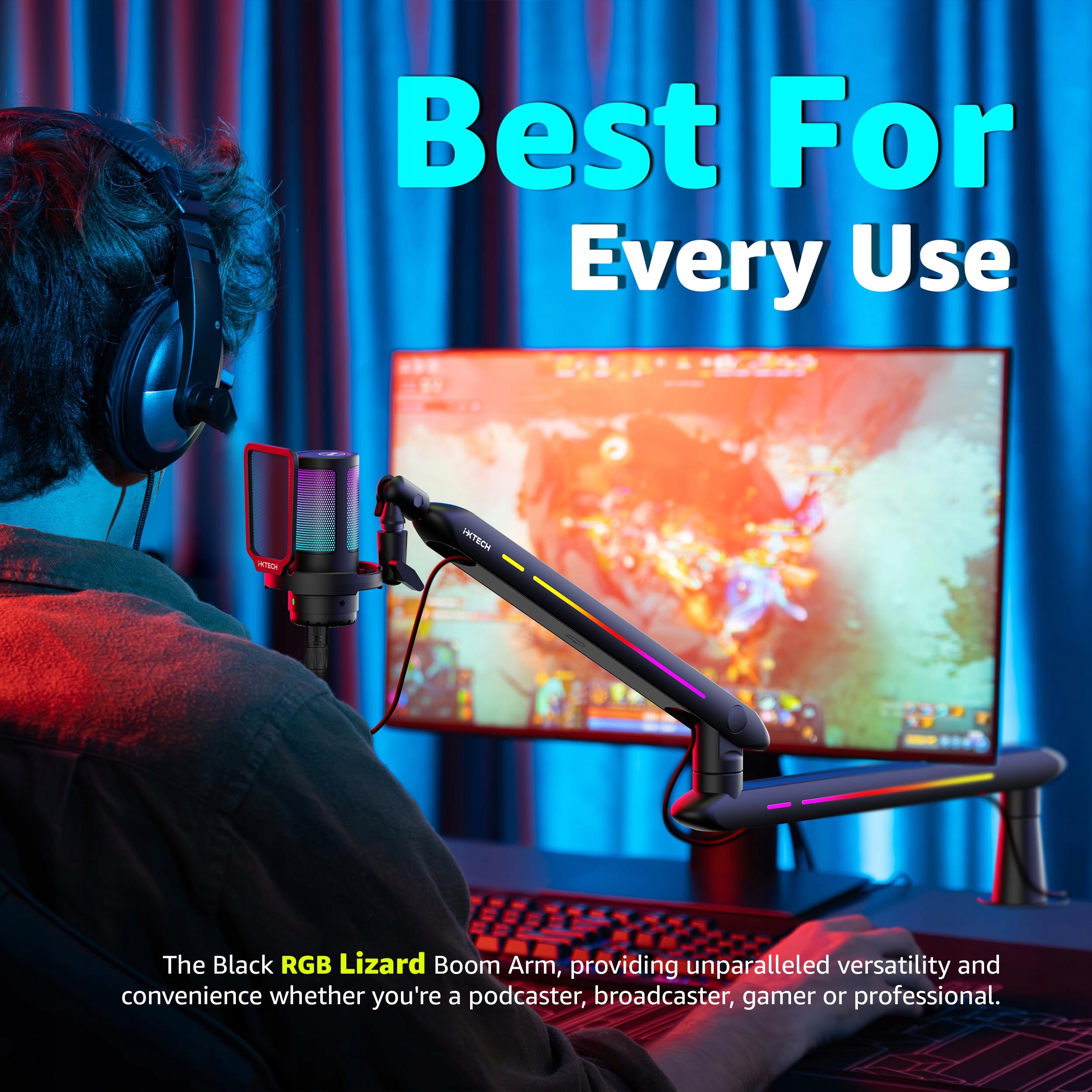 IXTECH Niskoprofilowy Ramię Mikrofonowe RGB z Uchwytami do Podcastów — miniatura 6