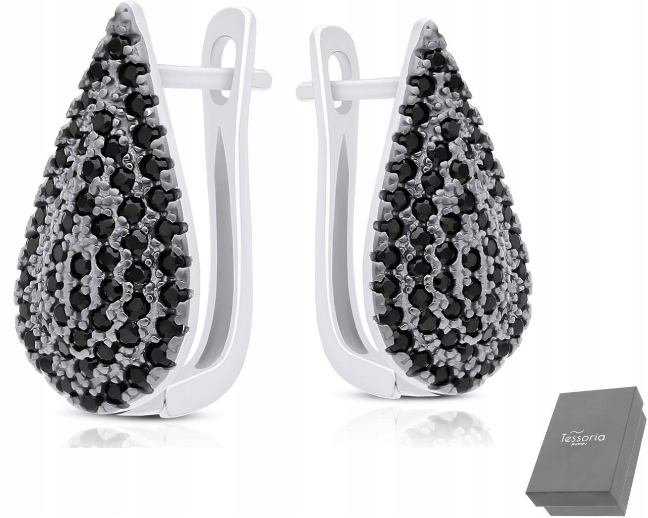 Stříbrné Náušnice Anglické Zapínání Černé Zirkony Kapky ryzost 925