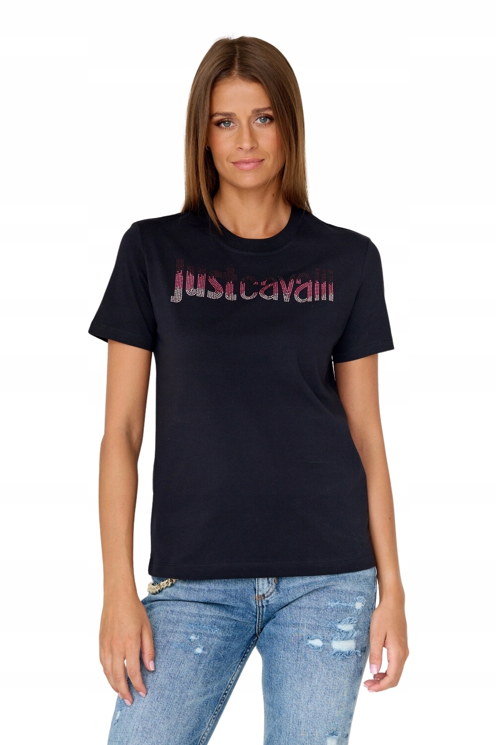 Just Cavalli Černé tričko s logem Crystal S
