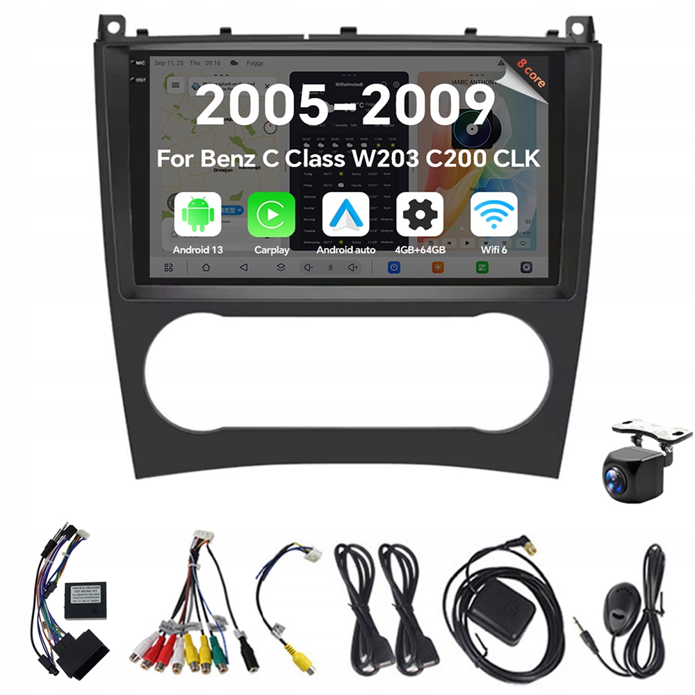 2Din Android autorádio pro Benz C třídy W203 C200 CLKW209 2005-2009 4G 64G