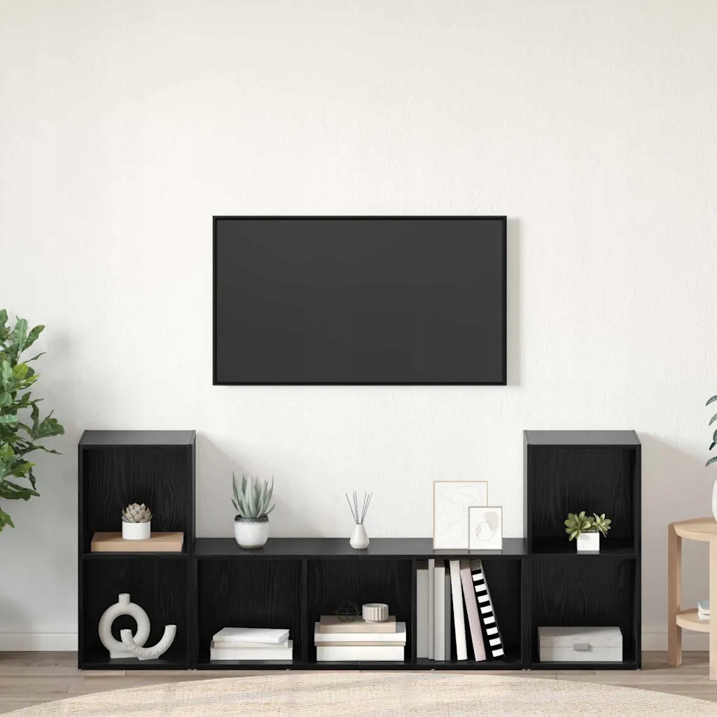 vidaXL Zestaw szafek Rtv 3 pcs Czarny Materiał drewnopochodny