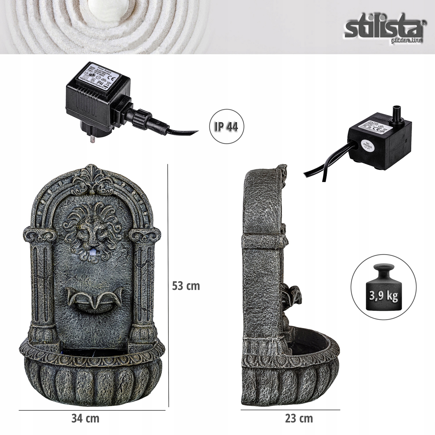 FONTANNA WODNIK OGRODOWA GŁOWA LWA + POMPA Waga produktu z opakowaniem jednostkowym 4 kg