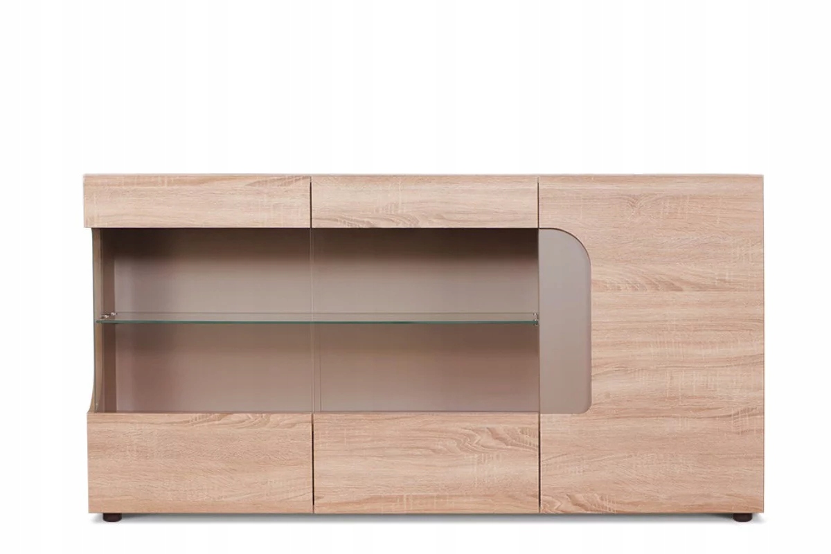 Velká Komoda S Vitrínou 165 CM Ve Skandinávském Stylu, Dub Šedý