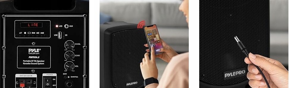 PYLE Przenośna Karaoke Maszyna Bluetooth Głośnik Party 600W LED MP3 USB SD — miniatura 9