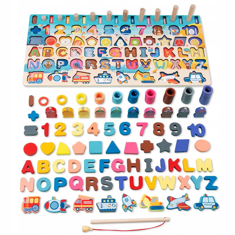 DREWNIANE PUZZLE KLOCKI MONTESSORI UKŁADANKA