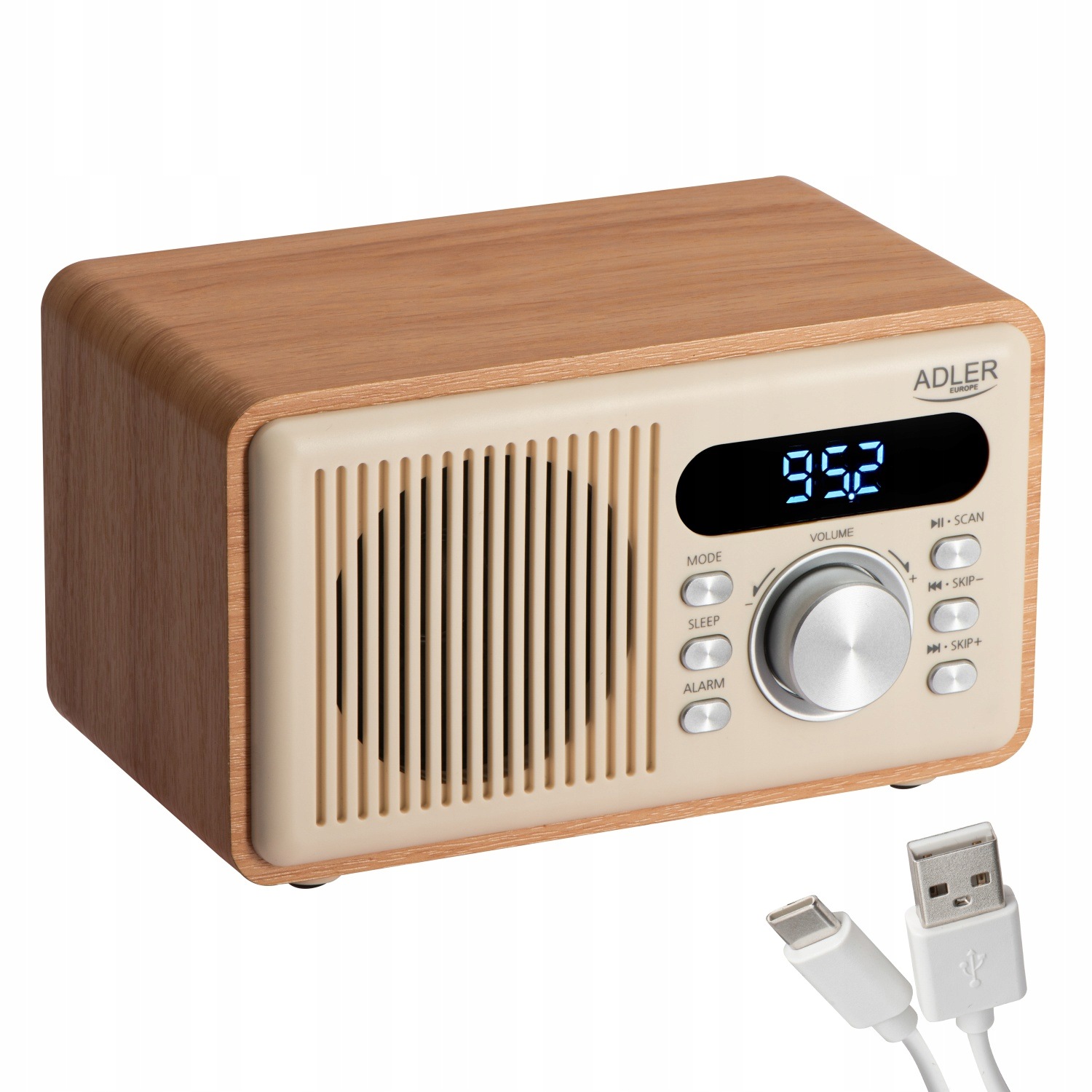 Síťové a bateriové rádio Radiobudík Bluetooth Fm Led 1200 mAh Usb-c