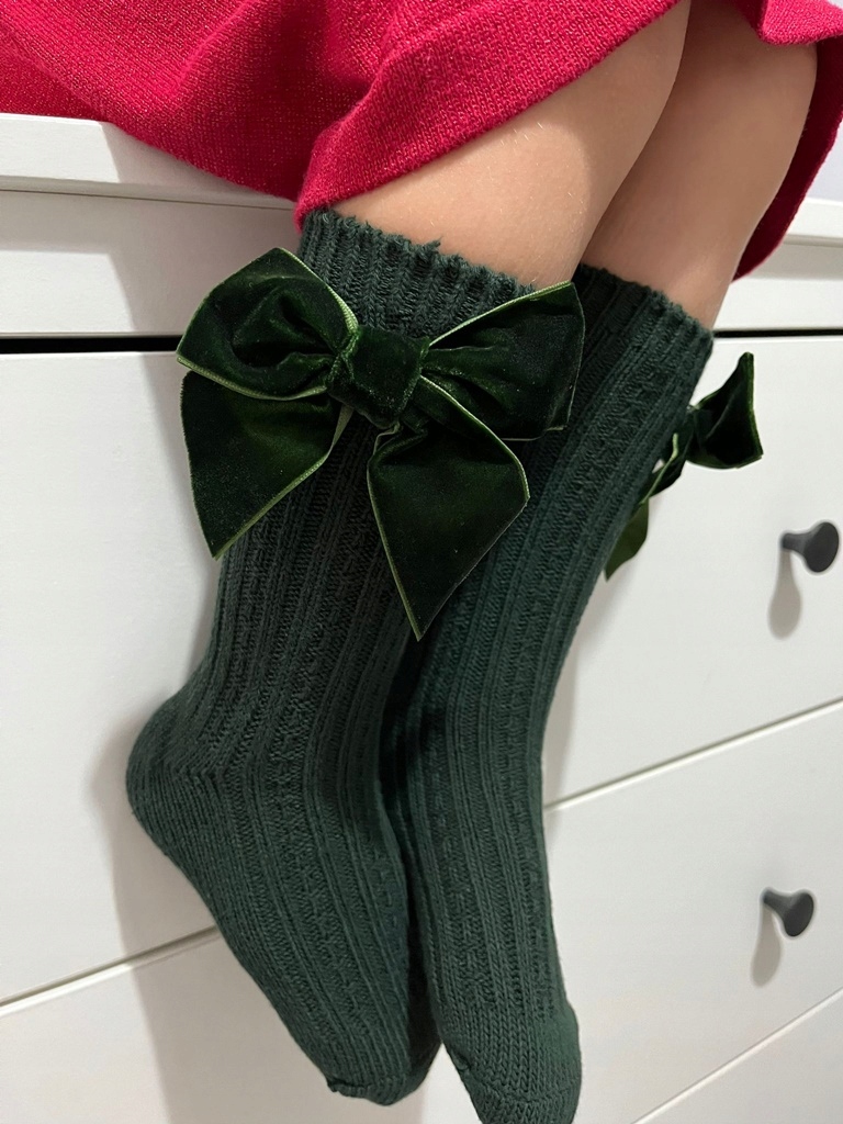 Podkolanówki skarpetki z kokardkami VELVET ZIELONE SESJA ŚWIĘTA 80 86 9-18m Rozmiar EU 80-86