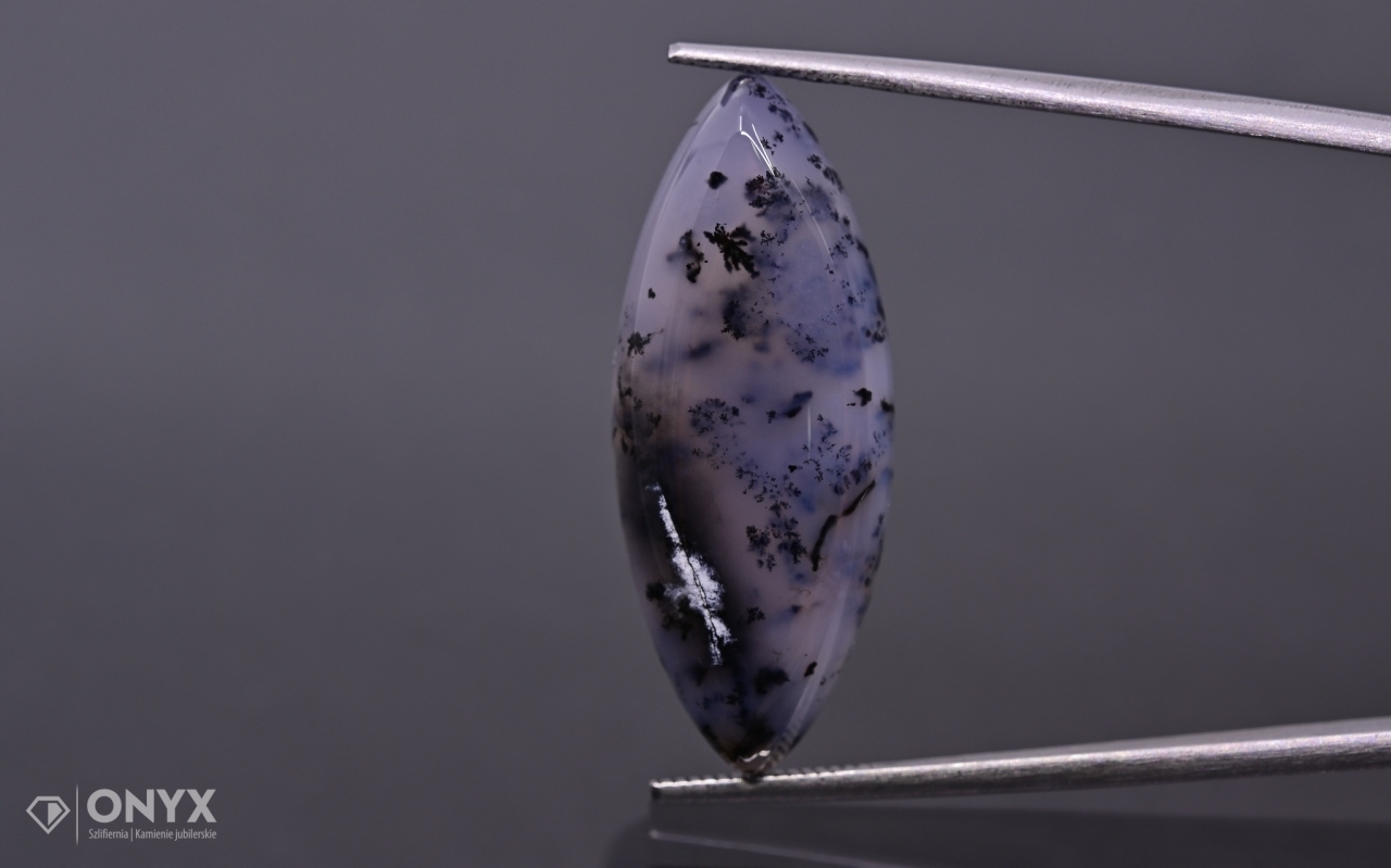 Dendritový achát z Turecka kabošon markýza 30x12 mm