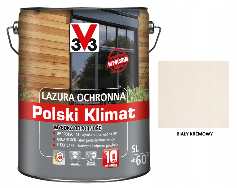 Lazura V33 Poľský Klíma 10 rokov 5 L odolná Biely krémový satén