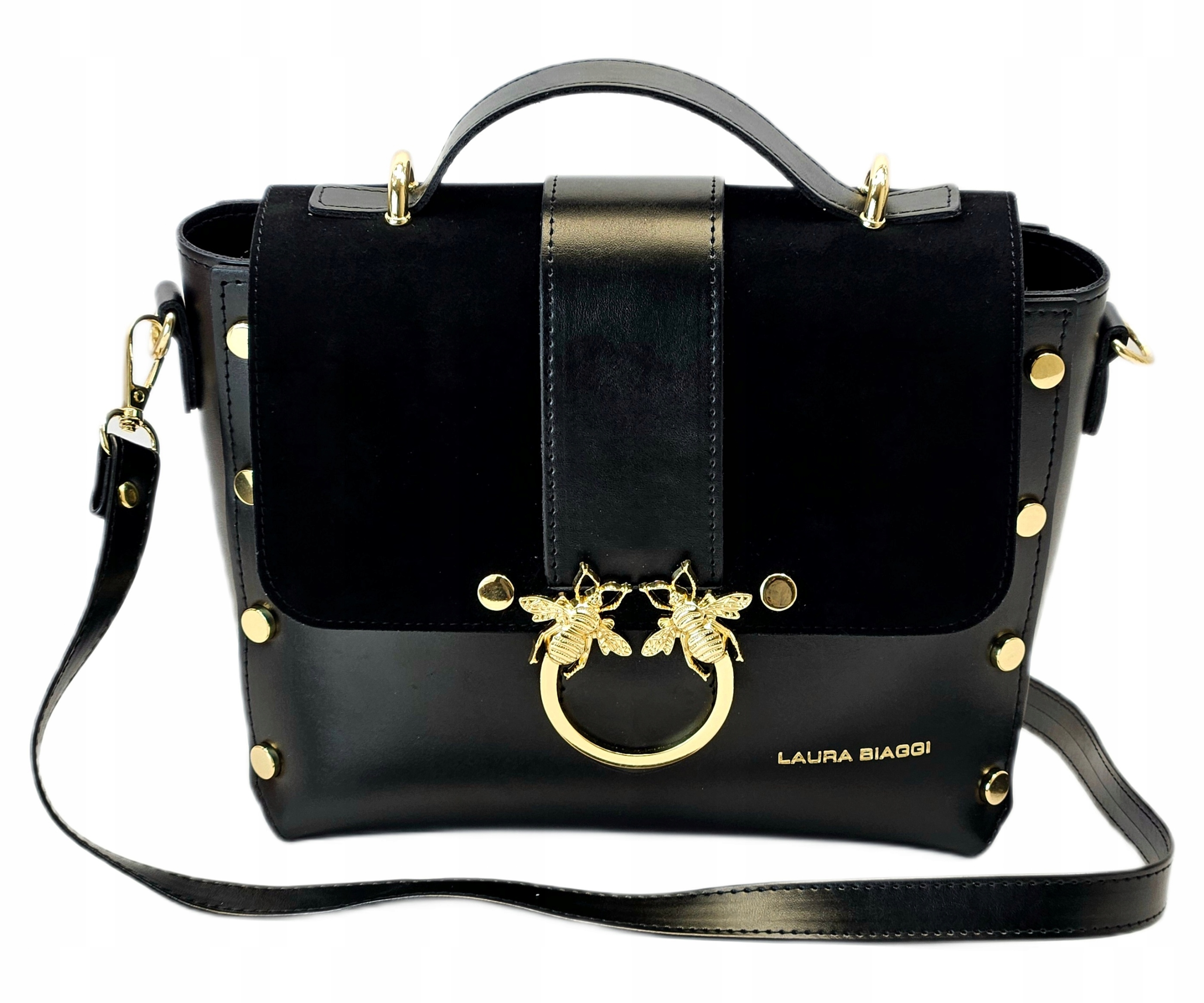 Laura Biaggi Torebka Damska Listonoszka Kuferek Do Ręki Skóra Zamsz Czarna