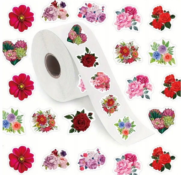 NAKLEJKI Rolka 500 sztuk! KOLOROWE KWIATKI