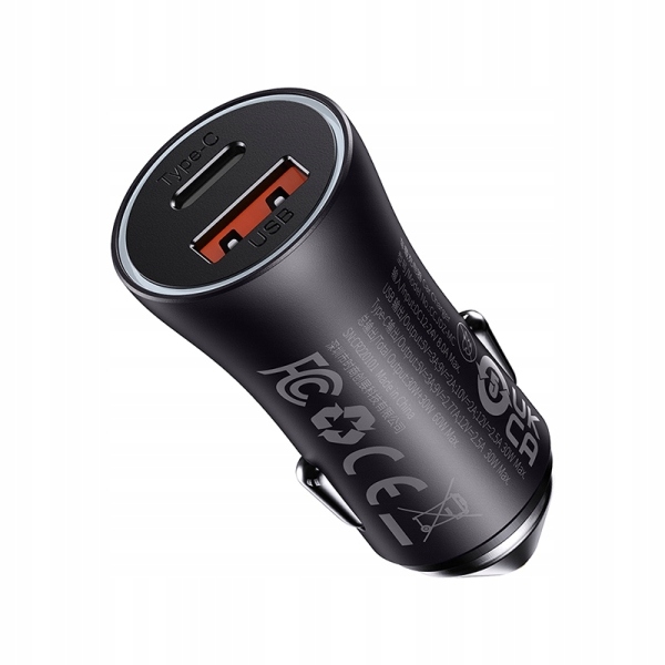 BASEUS ŁADOWARKA SAMOCHODOWA BASEUS GOLDEN CONTACTOR MAX, USB + USB-C, 60W