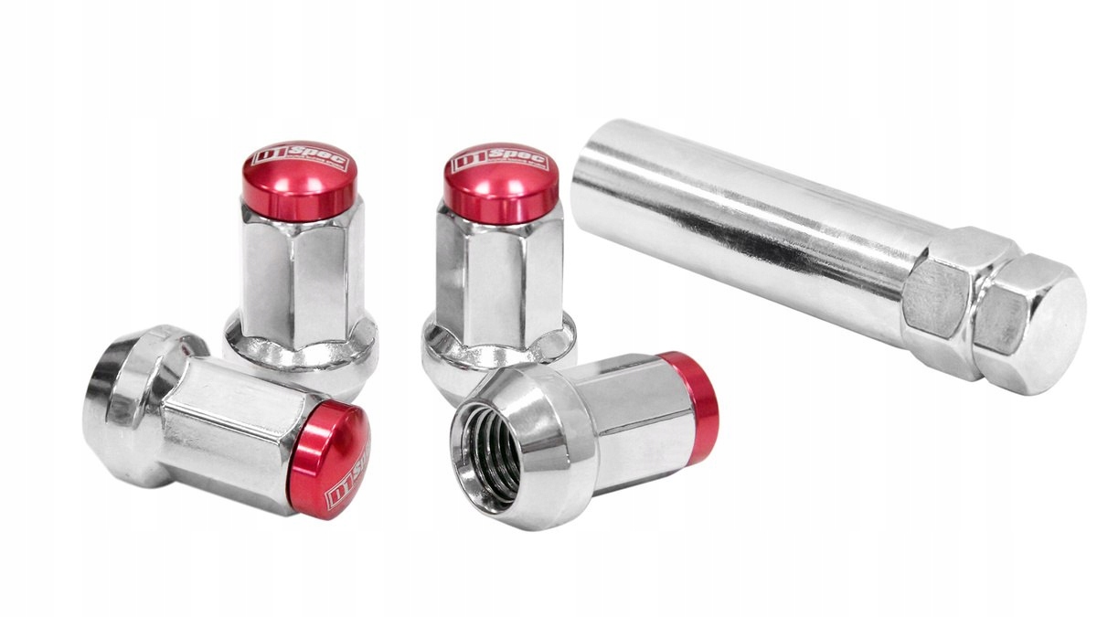 Kované matice D1Spec Oceľ M12x1,25 37 mm Strieborné/Červené