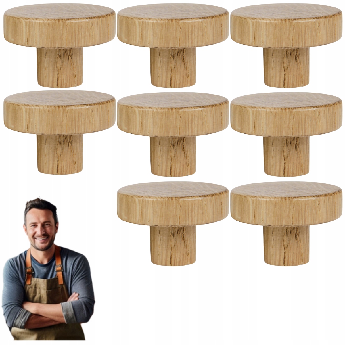 Nábytková Úchytka Dřevěný knoflík pro skříňku Zásuvky Rundo Malá Dubová 8ks