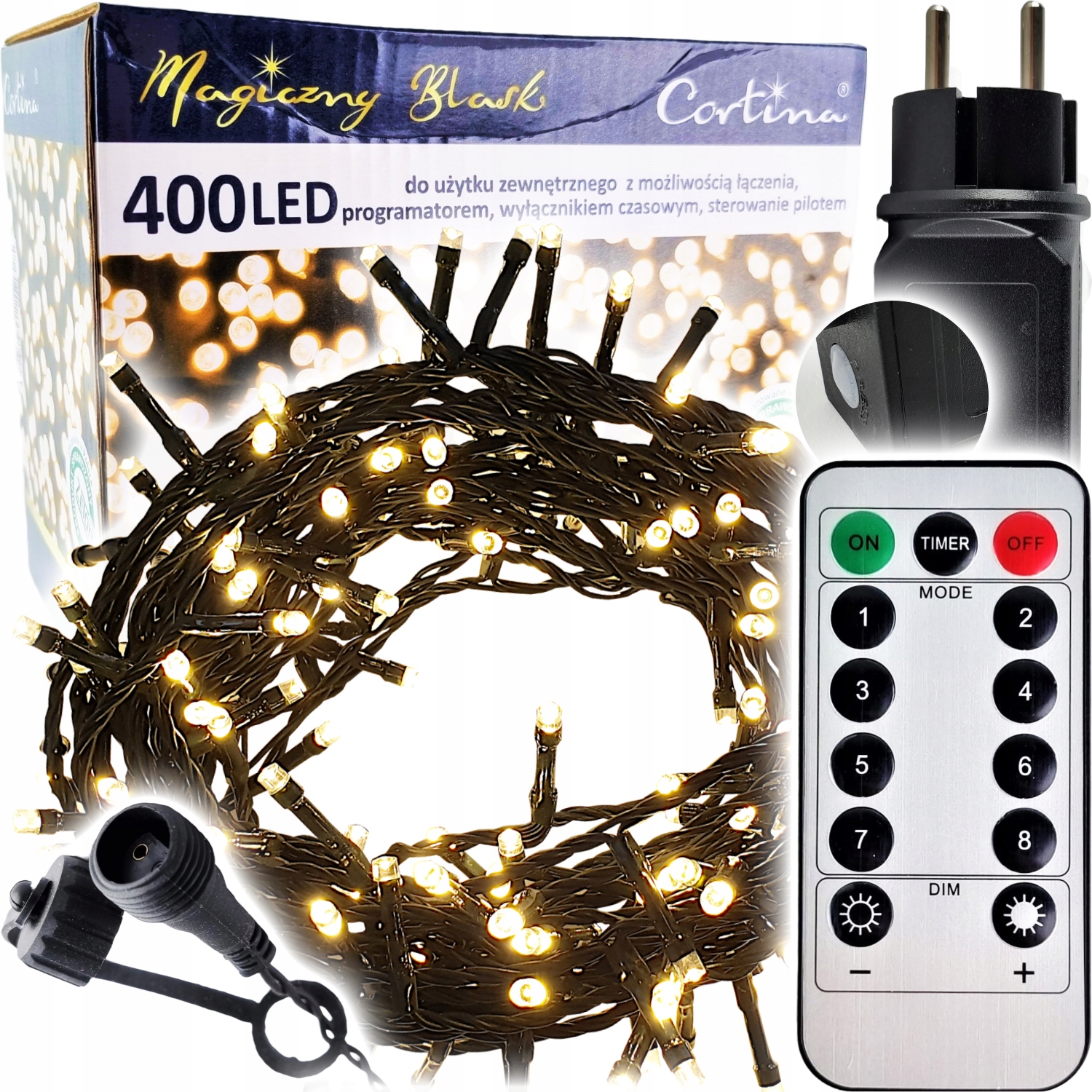 LAMPKI ŚWIĄTECZNE FUNKCJE PILOT WŁĄCZNIK CZASOWY