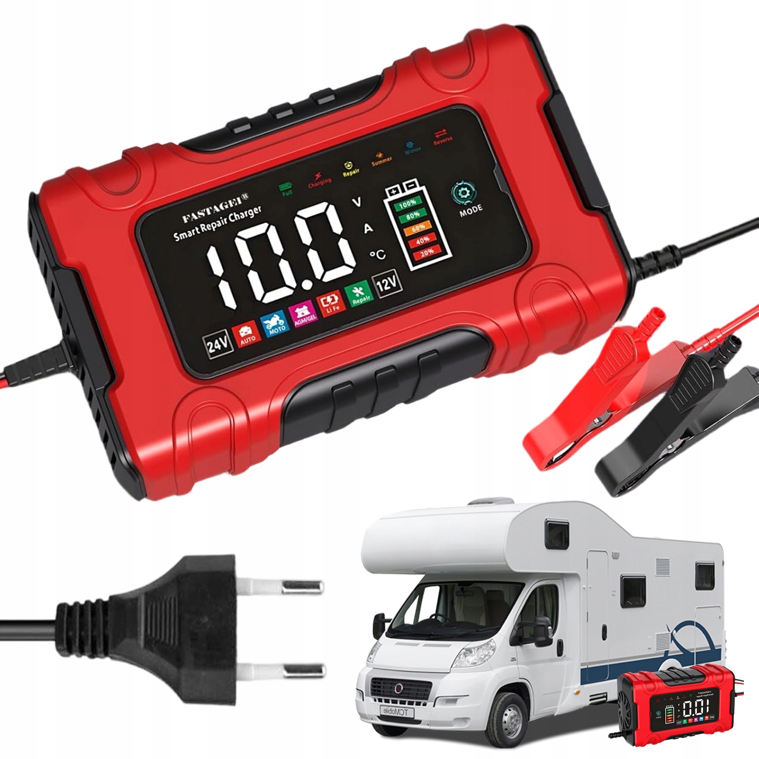Nabíječka Akumulátorů 12V 10A 24V 5A LCD Inteligentní Pro Motocyklové Auto