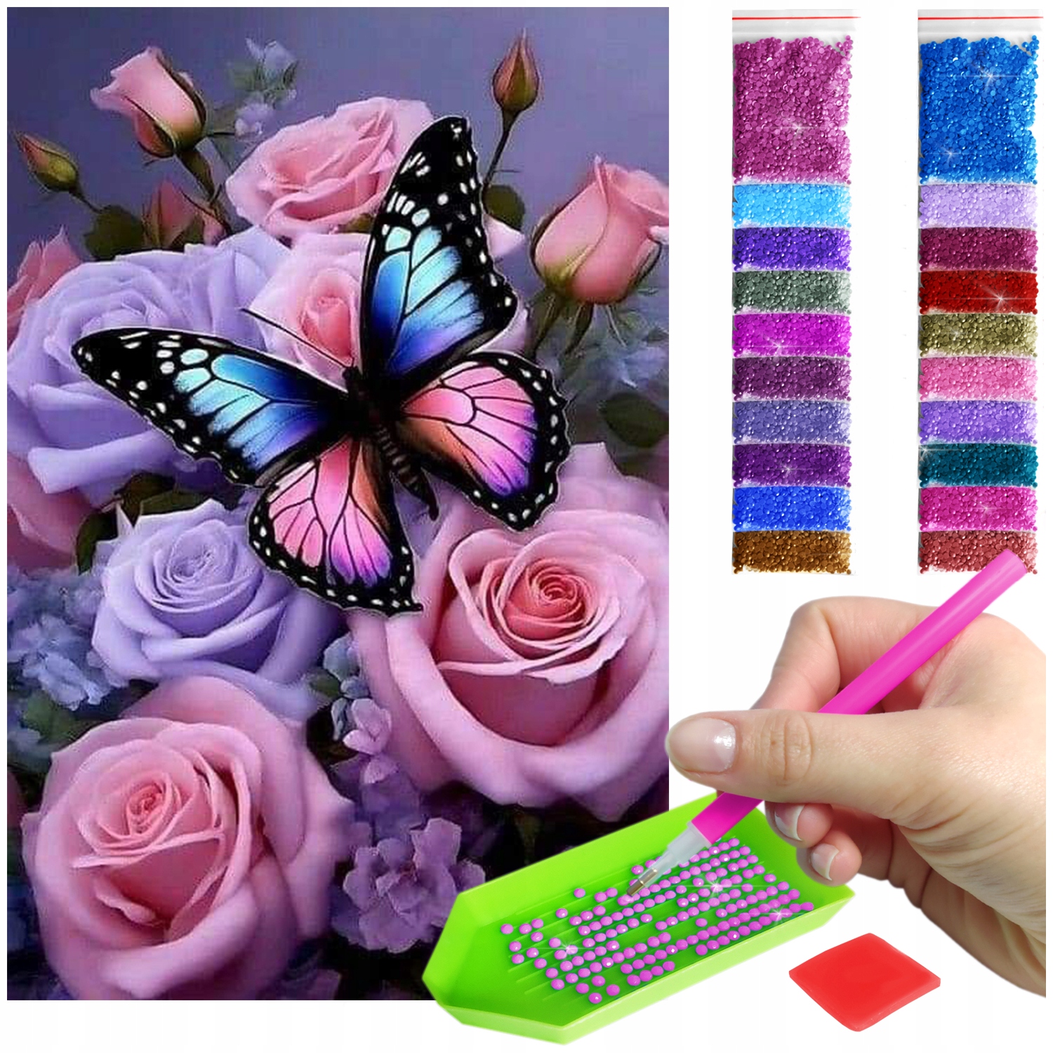 Výšivka Diamond Painting mozaika motýl na růžích sada