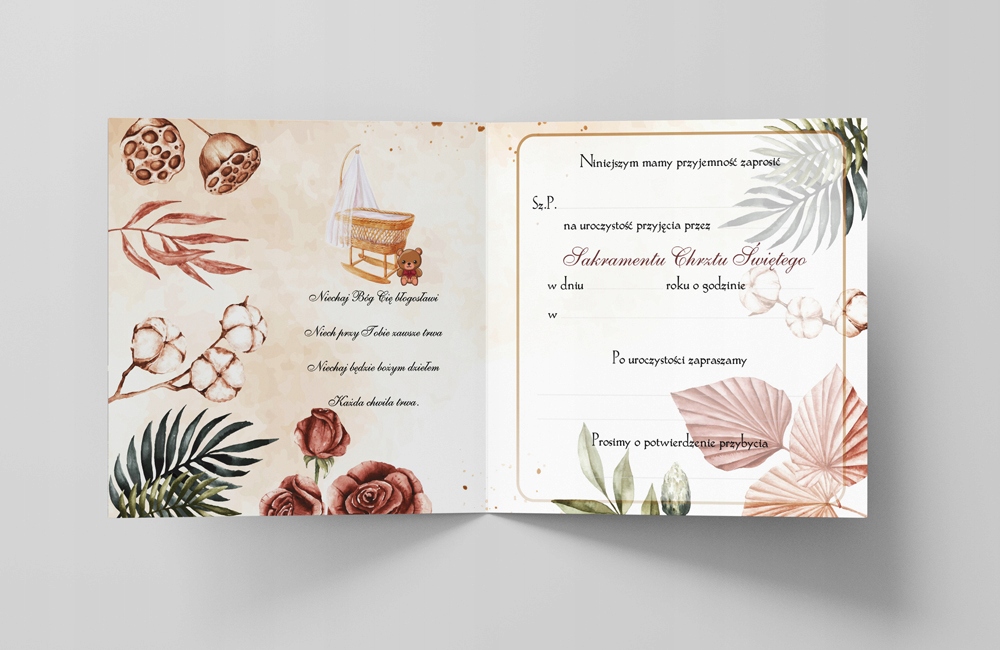 Zaproszenia na chrzest urodziny koperta BOHO 2 PR 295 Rodzaj chrzest