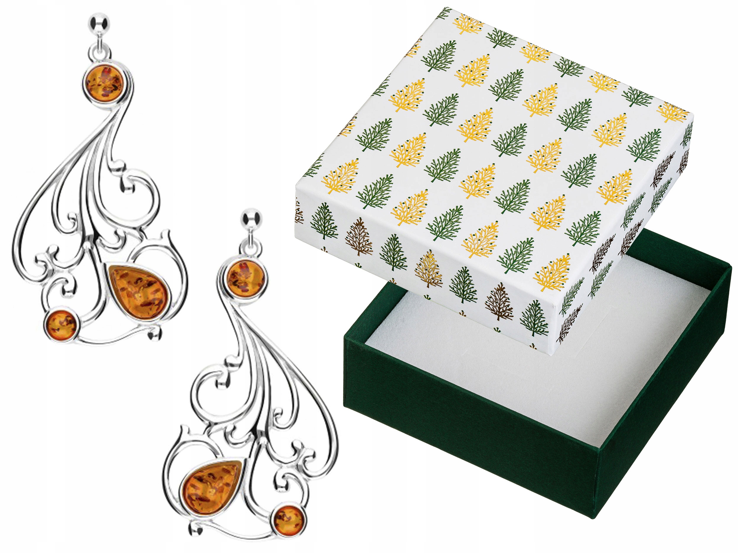 Stříbrné Náušnice Závěsné dlouhé s jantarem Elegantní tyčinka Stříbro 925