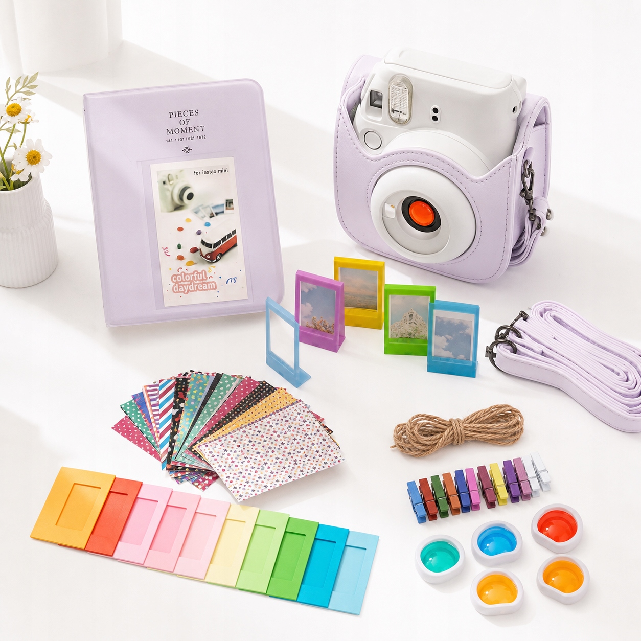 Zestaw Etui Album Naklejki Ramki Akcesoria do FujiFilm Instax Mini12 9w1