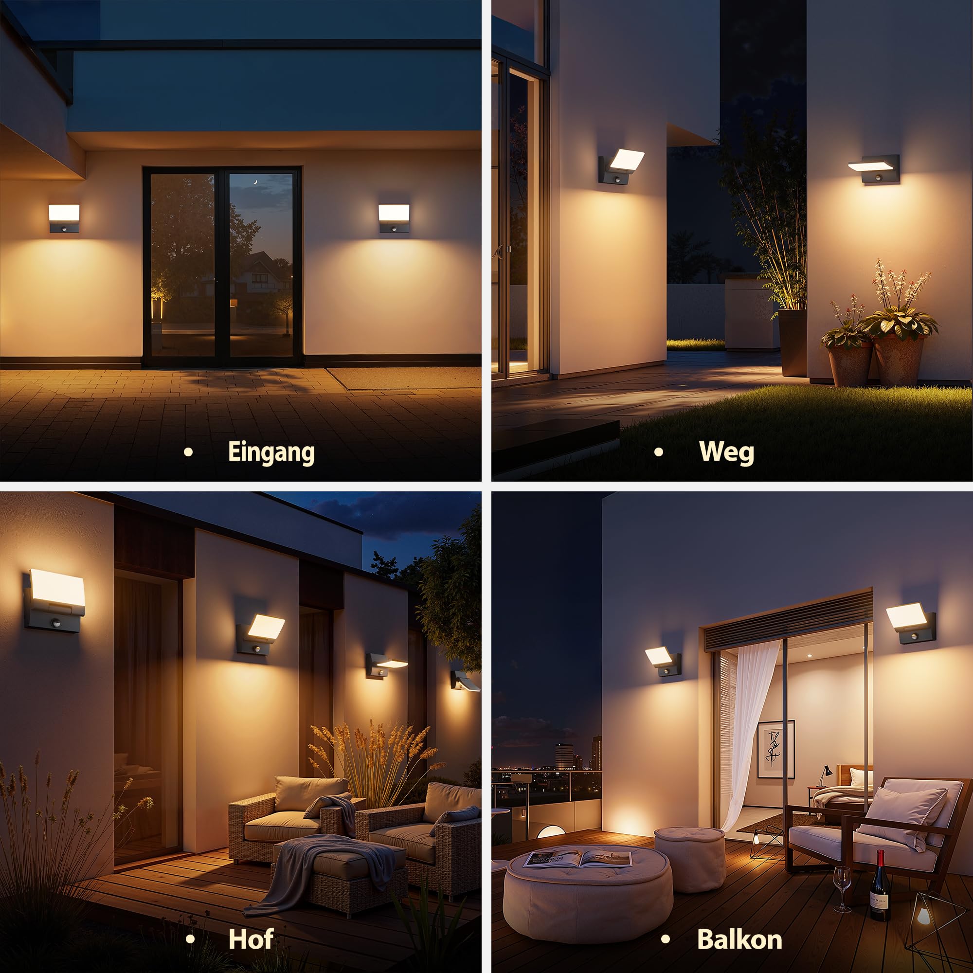K-BRIGHT Lampa Zewnętrzna LED 30W z Czujnikiem Ruchu IP65 3000K Anthrazit — miniatura 7