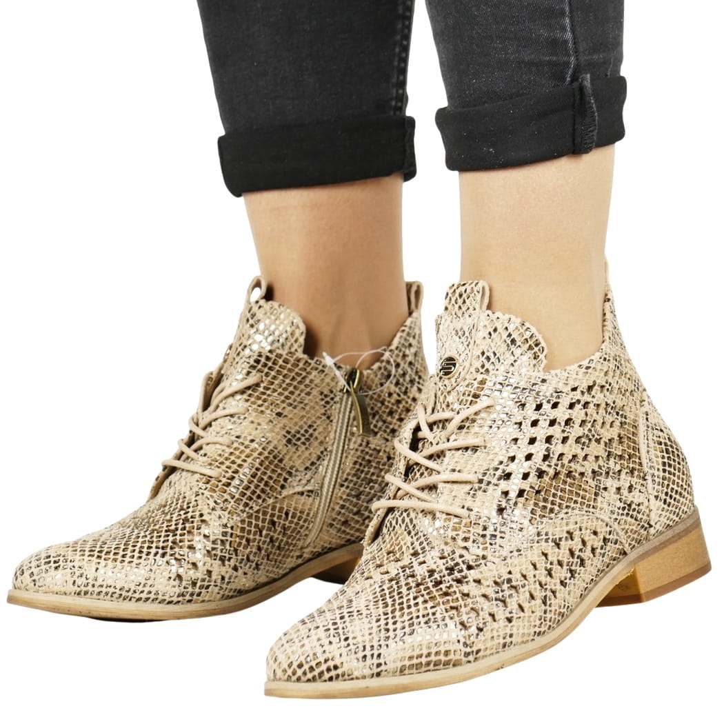 Dámské Kotníkové Boty Jarní Ažurové Béžové Hadí Boty Elegantní New 39