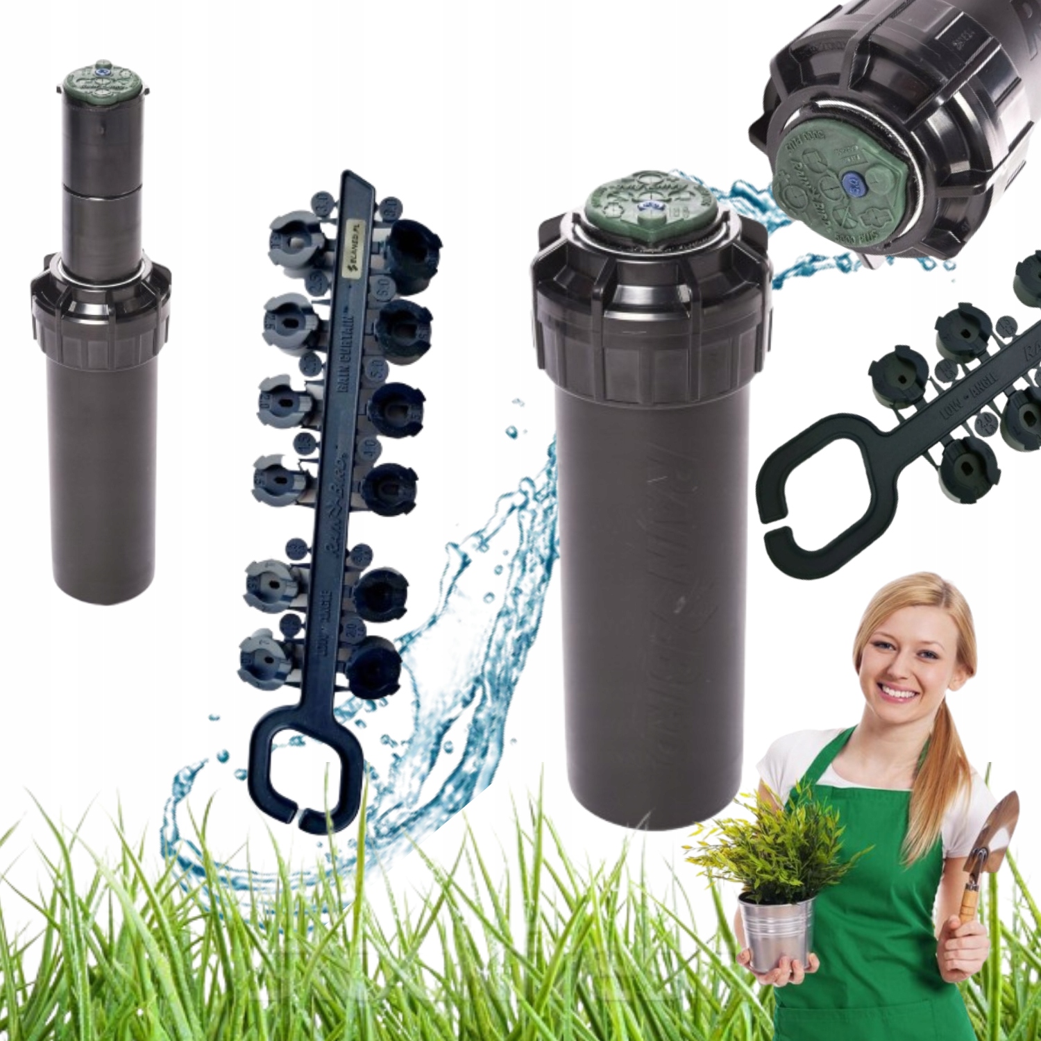 Zraszacz Ogrodowy Wynurzalny Rotacyjny Rainbird Regulowany Dysze 15,2m