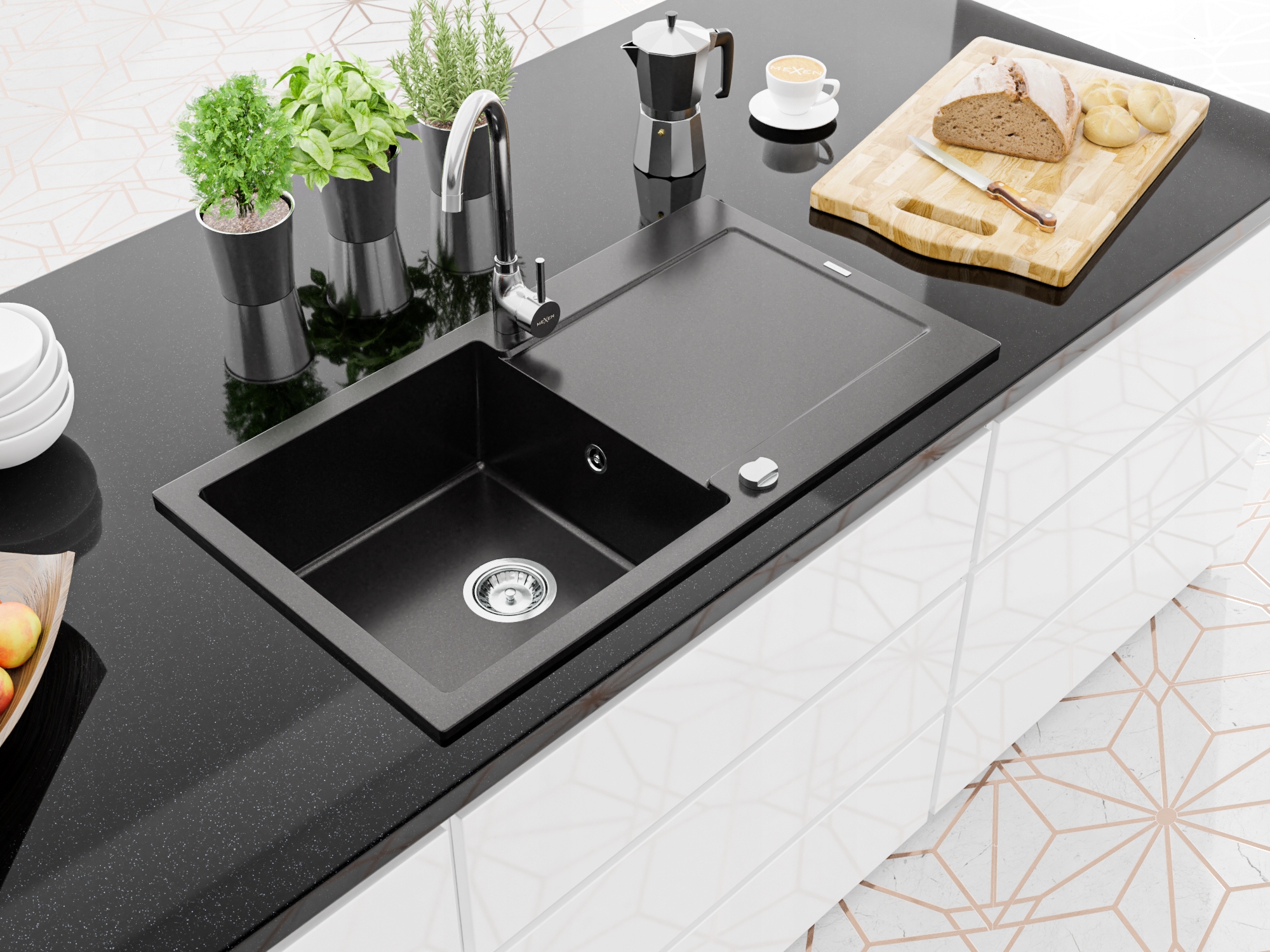 MEXEN LEO SINK GRANITE BATTERY BLACK Kód výrobce 6501-77-670200-00