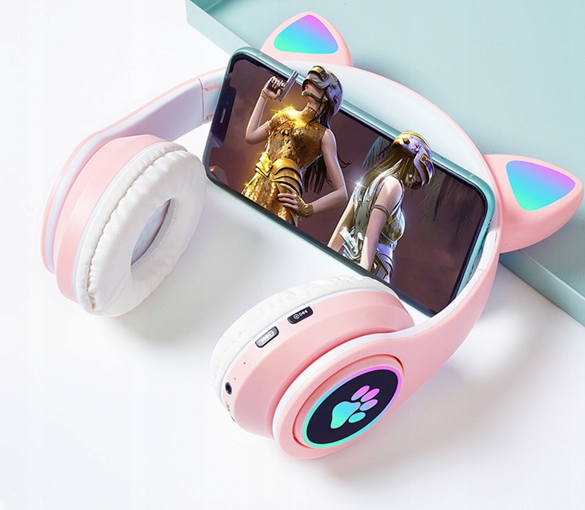 SŁUCHAWKI DLA DZIECI Kocie uszy Bluetooth B39 LED Mikrofon tak