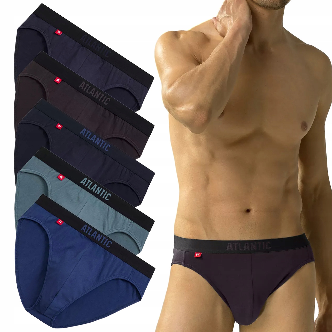 Pánské Slipy Atlantic 5SMP-004, přiléhavé slipy z bavlny, 5 Barev M