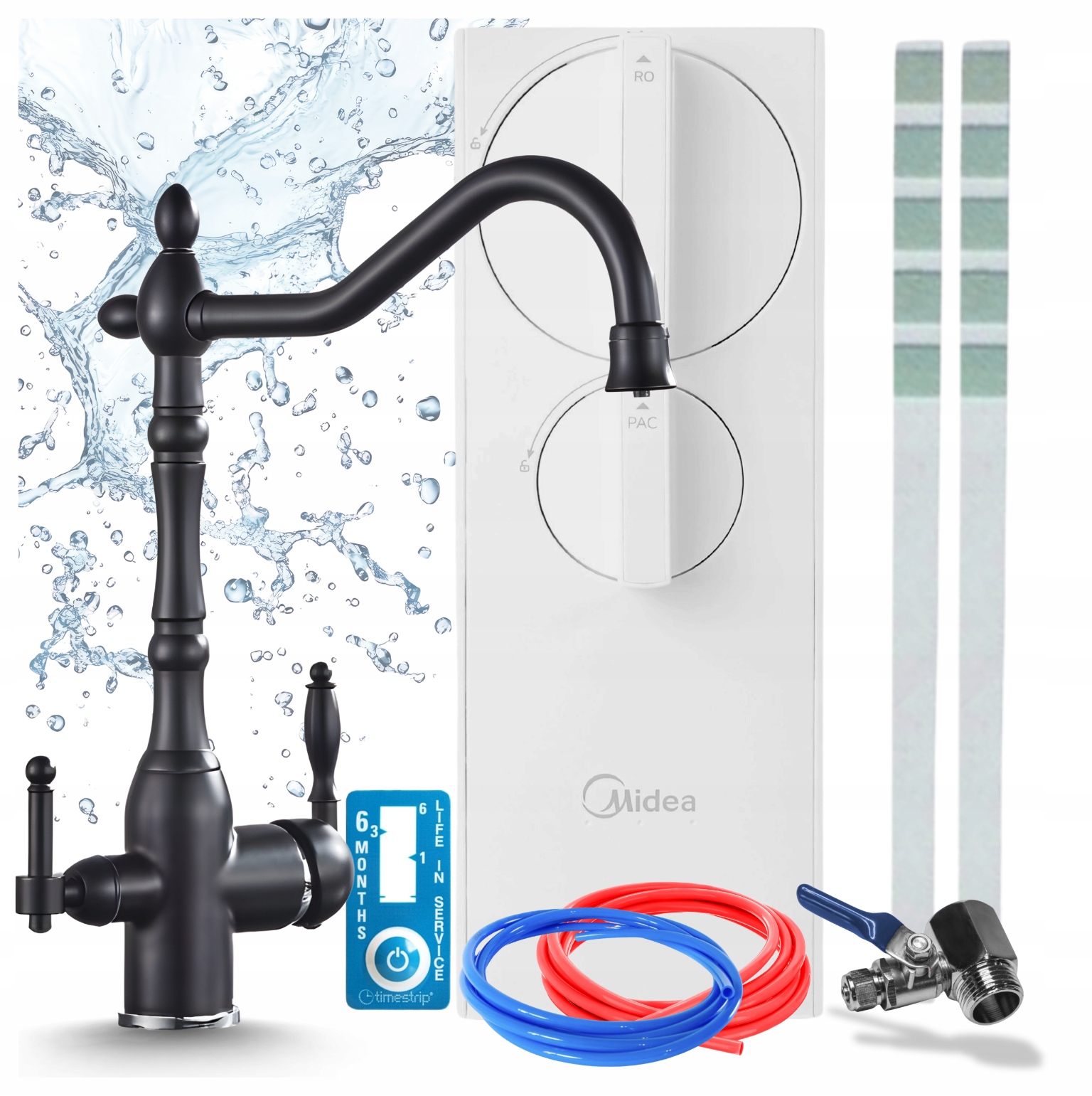 Kohoutkový Čistič Vody Midea 400GPD RO5 A Kuchyňská Baterie Černá Vintage