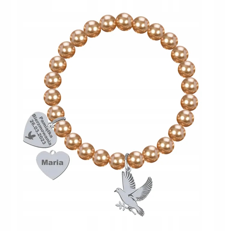 Náramek na biřmování z perel holub Gravírování