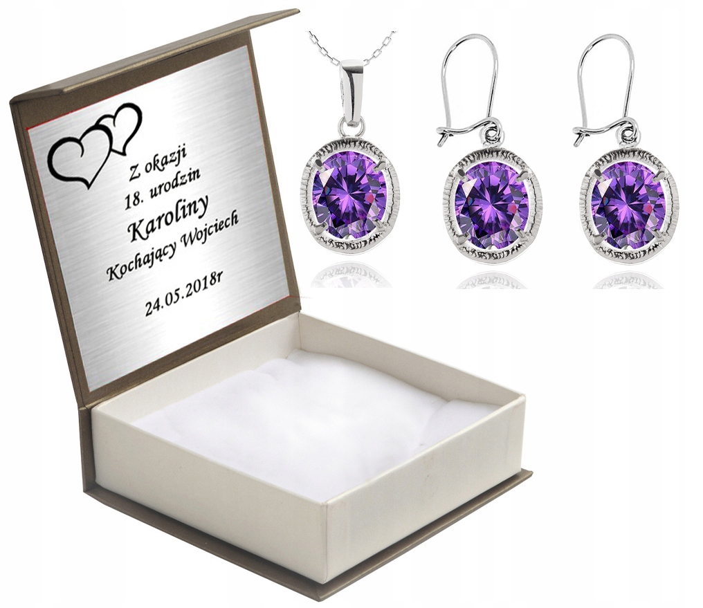 

Komplet Pięknej Biżuterii Z Fioletowymi Cyrkoniami