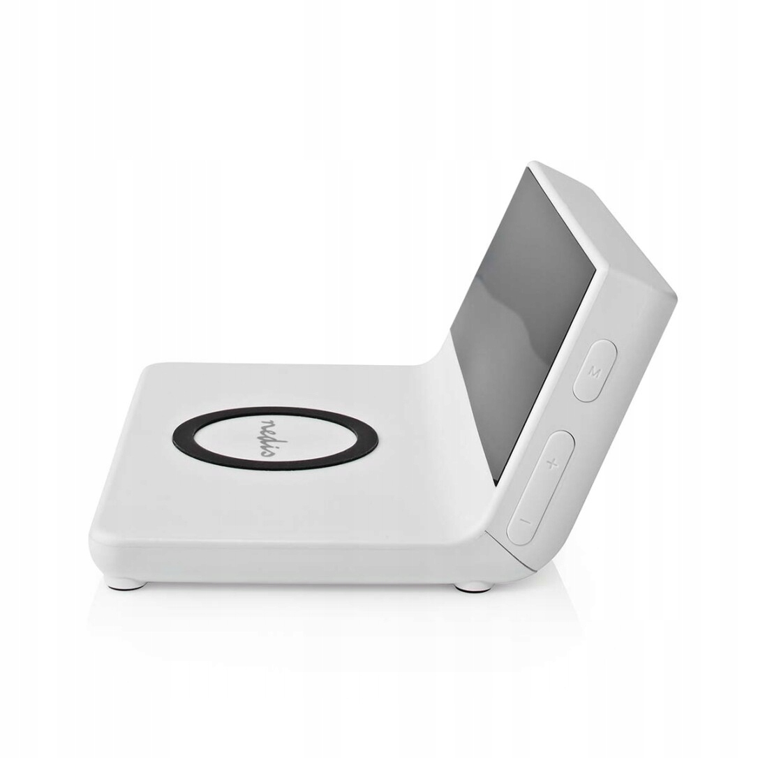 Nedis WCACQ20WT bezdrátová nabíječka mobilu, Qi certifikace, budík, bílá