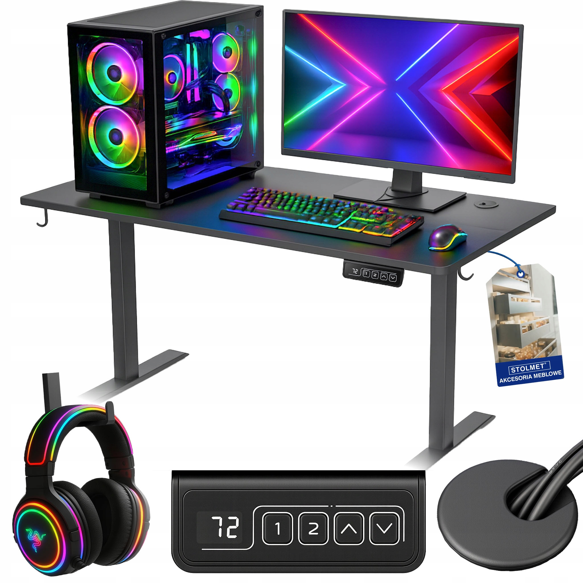Nastavitelný herní stůl 140x60 Černý 72–118 cm – Gaming, Kancelář, Škola