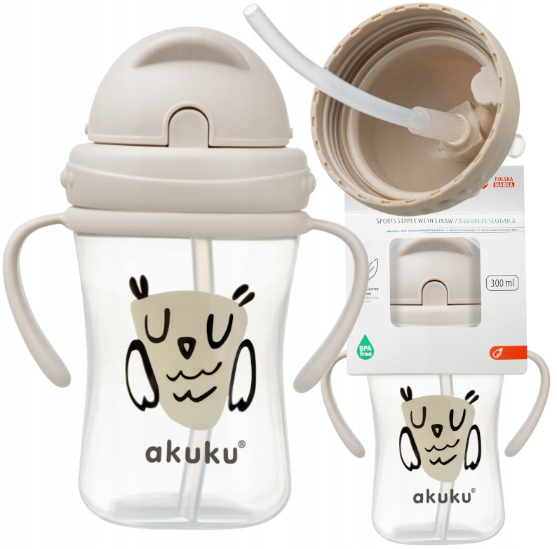 

Akuku Kubek Bidon Z Rurką Słomką Uchwyty 300ml 9m+