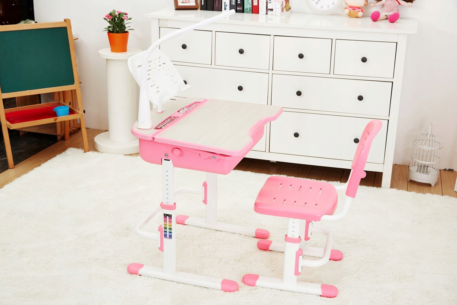 Biurko z Krzesłem MaxErgonomic Smart Różowe, regul Szerokość mebla 54 cm