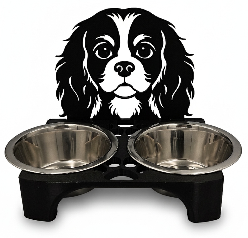 Levně Stojan na misky pro psa 3D Misky Cavalier Charles spaniel 2 x 400 ml