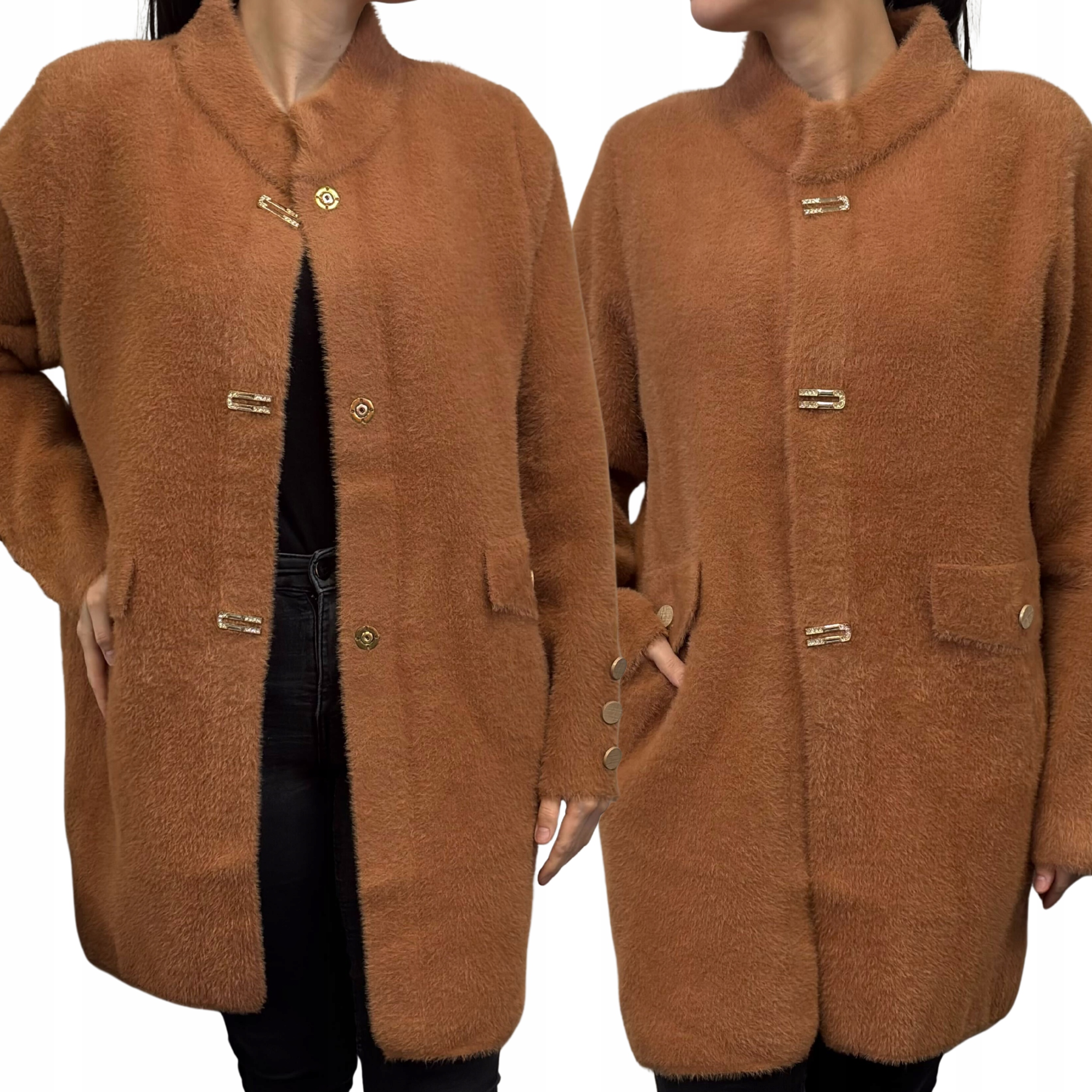 Alpaka Damska Płaszcz Kurtka Sweter Ciepła Kołnierz Napy Kolor 2274