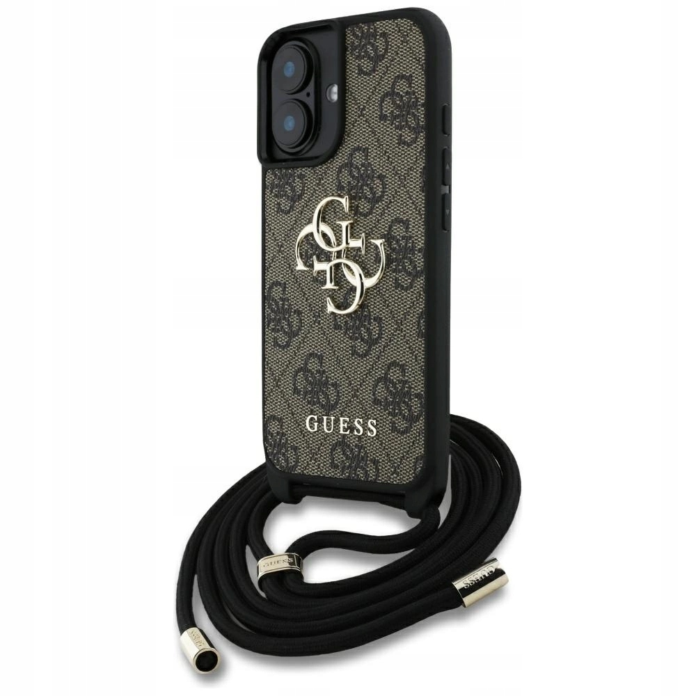Pouzdro Guess 4G Big Logo Cord Stap Crossbody pro iPhone 16, hnědé